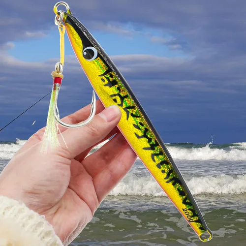 Miniatura 6 de Plantillas de pesca verticales de agua salada de 6.35 a 7.05 onzas, cuchara de metal de jigging lento, señuelos de pesca con ganchos de asistencia