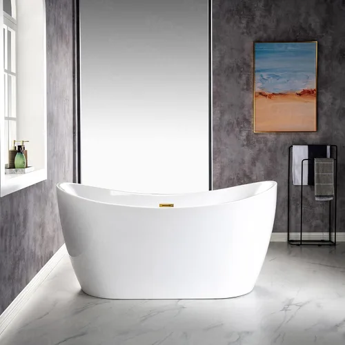 Miniatura 2 de WOODBRIDGE BTA1516 BG - Bañera independiente de acrílico de 59 pulgadas, bañera blanca de remojo contemporáneo con desbordamiento y drenaje de oro