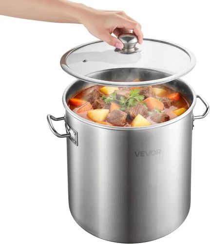 Miniatura 10 de VEVOR Olla de acero inoxidable, olla de acero inoxidable de 8 cuartos con tapa de vidrio, sin PFOA, sin PFAS, compatible con estufas de gas, cocinas
