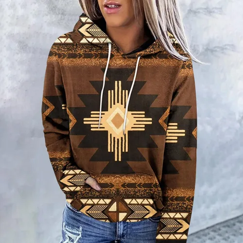Miniatura 2 de Sudaderas con capucha azteca occidental para mujer, sudaderas de manga larga con gráficos vintage, camisetas de vaquera, ropa 2023