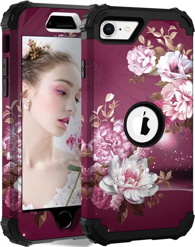 Miniatura 82 de Hocase Funda para iPhone SE 2022/2020, resistente a prueba de golpes, de plástico duro+goma de silicona, funda protectora híbrida para iPhone SE