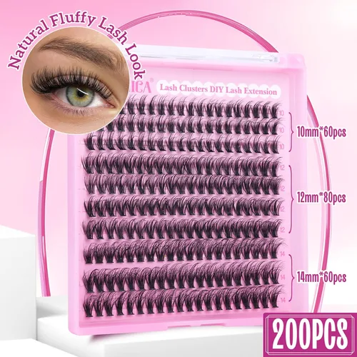 Miniatura 5 de Yawamica Extensiones de pestañas en racimo Wispy Naturales, Extensiones de pestañas individuales, 10-14mm, racimos de pestañas esponjosas, CC