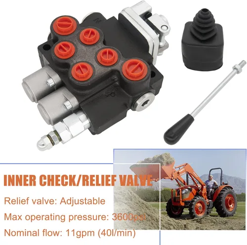 Miniatura 7 de Válvula hidráulica de 2 bobinas, válvula de control direccional hidráulica, válvula de control de joystick hidráulico de 11 GPM para tractores