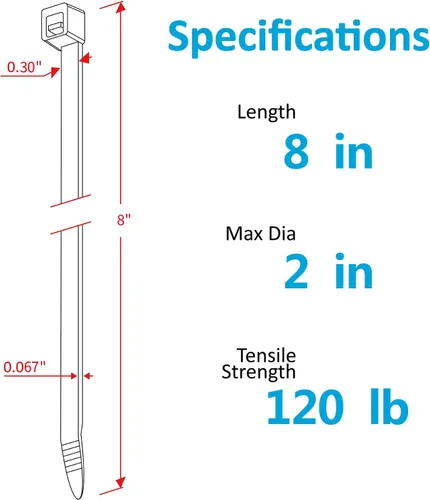 Miniatura 2 de Bridas de cremallera de 8 pulgadas resistentes con resistencia a la tracción de 120 libras, bridas negras para cables, 100 piezas Karoka