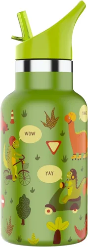 JEELA SPORTS Botella de agua para niños de acero inoxidable con pajilla, 12 onzas, a prueba de fugas y de doble pared al vacío, botella de agua