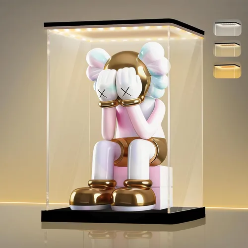 Miniatura 31 de LANSCOERY Vitrina de acrílico con luz LED ajustable amarilla/blanca/cálida, caja transparente de protección UV, vitrina a prueba de polvo