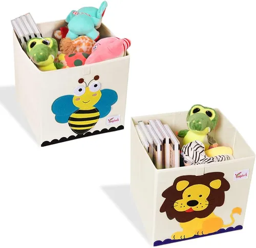 SITAKE 2 cajas plegables de almacenamiento de juguetes de animales, contenedor organizador de almacenamiento plegable para niños, niños y niñas (13