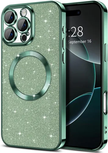 Miniatura 10 de Hython Funda para iPhone 13 Pro Max con purpurina, fundas magnéticas transparentes para teléfono con protector de lente de cámara