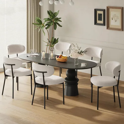 Miniatura 16 de MALOL Juego de 2 sillas de comedor de cuero con reposabrazos, silla de comedor tapizada con respaldo curvado y patas de madera, sillas de cocina