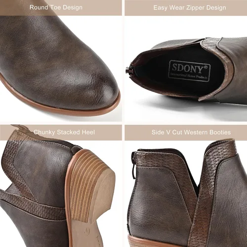 Miniatura 3 de SDONY Botines de tacón bajo para mujer, botines gruesos y elegantes con cremallera para mujer