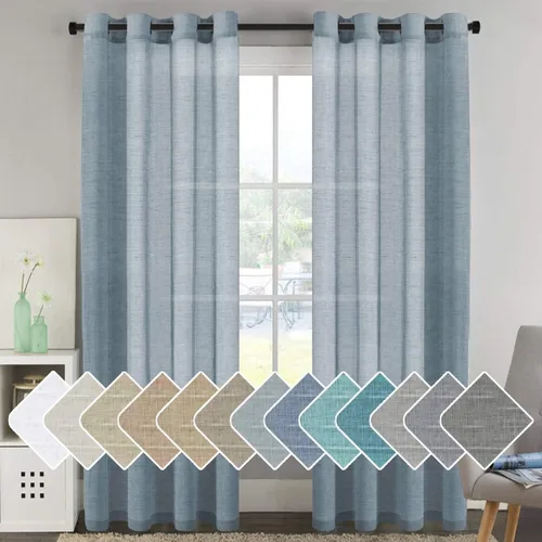 Miniatura 130 de H.VERSAILTEX Cortinas de 96 pulgadas de largo, cortinas de lino/cortinas transparentes de mezcla de lino natural/paneles/cortinas para sala