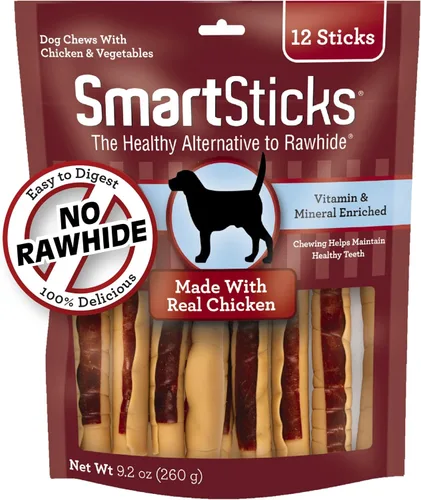 Miniatura 12 de SmartBones - SmartSticks, Premia a tu perro con un masticable sin piel cruda hecho con pollo real y verduras, 10 palitos
