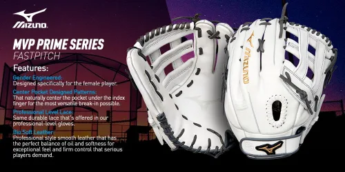 Miniatura 5 de Mizuno GMVP1200PF4W MVP Prime Fastpitch - Guante de sóftbol de 12 pulgadas, tela de tartán, lanzamiento a mano izquierda, blanco/gris