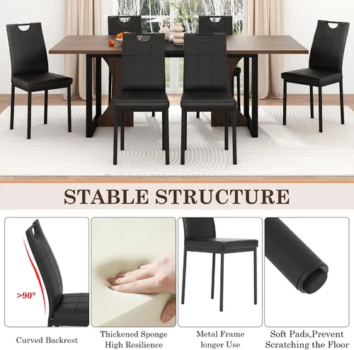 Miniatura 7 de chartustriable Juego de mesa de comedor de 7 piezas para 4, 5, 6 personas, mesa de cocina grande de madera larga de 71 pulgadas con 6 sillas