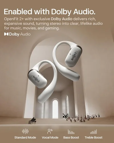 Miniatura 4 de SHOKZ Auriculares OpenFit 2+ OpenFit 2+, habilitados para Dolby Audio, cómodos auriculares con ganchos suaves para los oídos, tiempo de reproducción