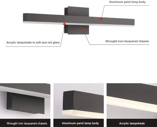 Miniatura 5 de JOOSSNWELL Lámpara de iluminación LED para tocador de baño, barra de luz de baño moderna, 23.62 pulgadas, color negro, 18 W, 4000 K