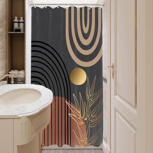 Miniatura 4 de KOMLLEX Cortina de ducha abstracta bohemia para decoración de baño, 36 pulgadas de ancho x 72 pulgadas de alto, hojas elegantes, tropicales