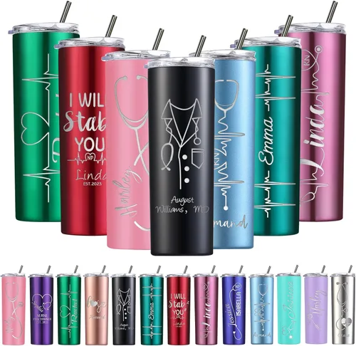Miniatura 12 de Vasos personalizados con nombre, flor de nacimiento, vaso con aislamiento personalizado, grabado personalizado, cumpleaños, Navidad, dama de honor