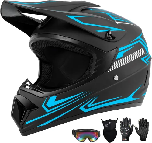 Juego de 4 cascos de motocross para niños y jóvenes, juego de 4 unidades, casco de motocicleta de cara completa para niños y niñas, casco Azul