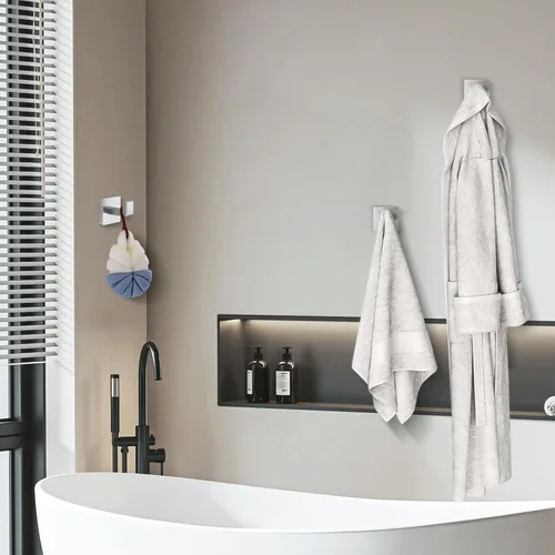 Miniatura 4 de Ganchos de toallas de níquel cepillado para baños, gancho moderno de acero inoxidable resistente montado en la pared, paquete de 4, ideal
