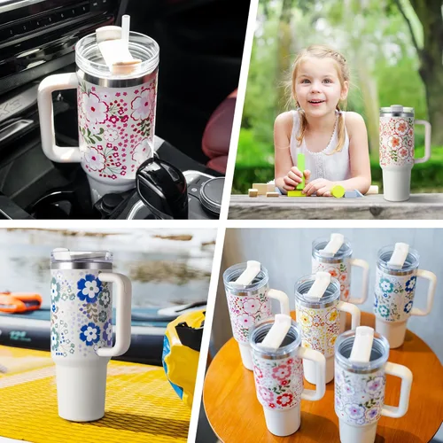 Miniatura 7 de Vaso de 40 oz con tapa y pajilla, vasos aislados con asa, botellas de agua de acero inoxidable, vaso para agua con tapa 2 en 1, taza de viaje al