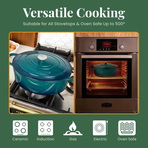 Miniatura 5 de Larder & Vine Olla holandesa de hierro fundido esmaltado de 8 cuartos con tapa, para hornear pan, compatible con todas las placas de cocción y apta