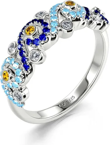 Miniatura 2 de Jeulia Anillo de compromiso de la noche estrellada de corte redondo circonita cúbica de plata de ley con diamantes de imitación, a la moda