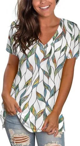 Miniatura 29 de Sipaya - Camiseta de mujer con cuello en V, básica, de ajuste suelto, manga corta, estilo casual