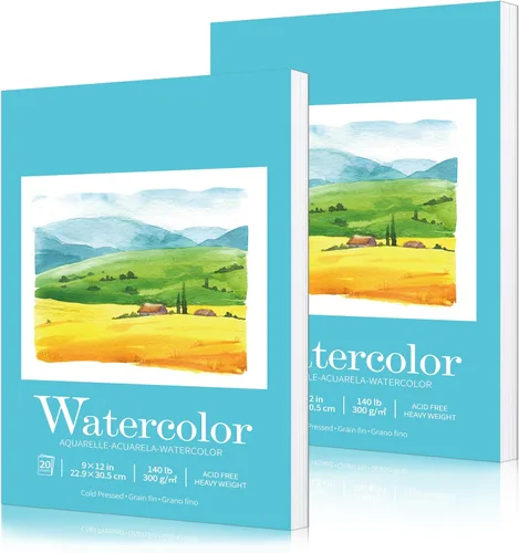 Paquete de 2 cuadernos de bocetos de acuarela, bloc de papel de acuarela de 9 x 12 pulgadas, 140 libras/300 gsm, cuaderno de acuarela y cuaderno de