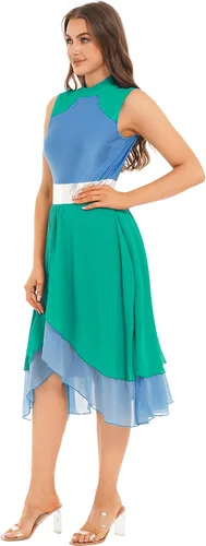 Miniatura 4 de JanJean Vestido de baile lírico para mujer, bloque de color, gasa, patchwork, perforación, vestido de alabanza