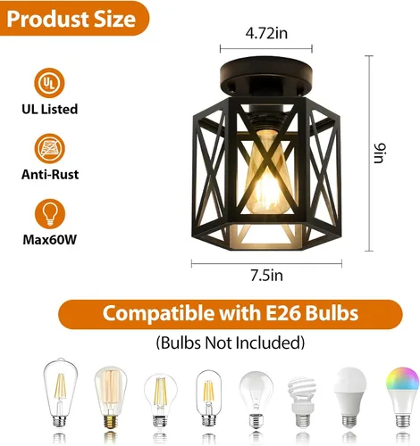 Miniatura 4 de Lámpara de Techo Moderna Semi-Empotrada, Lámparas de Techo Empotradas Hexagonales de 1 Luz para Accesorio de Iluminación de Comedor, Accesorios