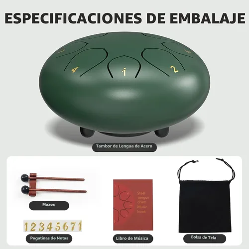 Miniatura 3 de Tambor de lluvia para jardín exterior, 6 pulgadas, 8 notas, tambor de lengua de acero, chakra, impermeable, carillón de lluvia para meditación, Verde