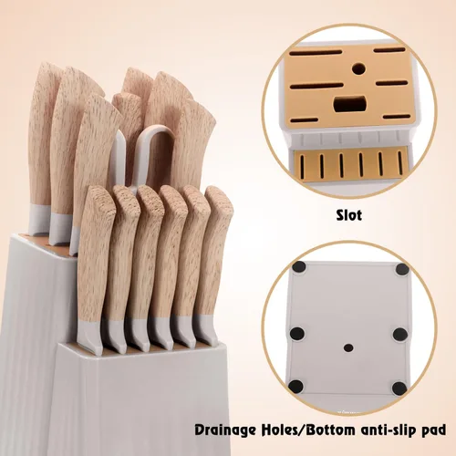 Miniatura 8 de Juego de cuchillos de cocina caqui de 15 piezas para el hogar, revestimiento de cerámica antiadherente de granito, juegos de cuchillos de chef