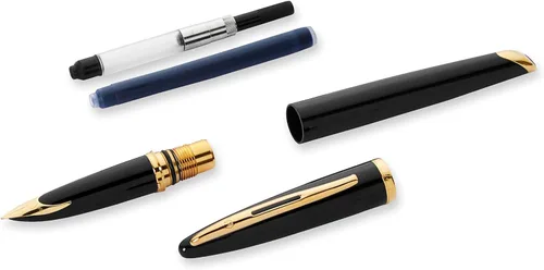 Miniatura 7 de Pluma estilográfica Waterman Carene Deluxe con punta mediana de oro macizo y tinta azul (S0699940), negro, dorado (Black Sea and Gold)