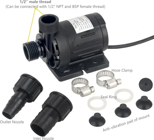 Miniatura 2 de HuiYu Bomba de agua pequeña de DC 12V Bomba de circulación de agua caliente 3.5GPM 18W 5.5M Bomba de agua solar sumergible de poco ruido con fuente