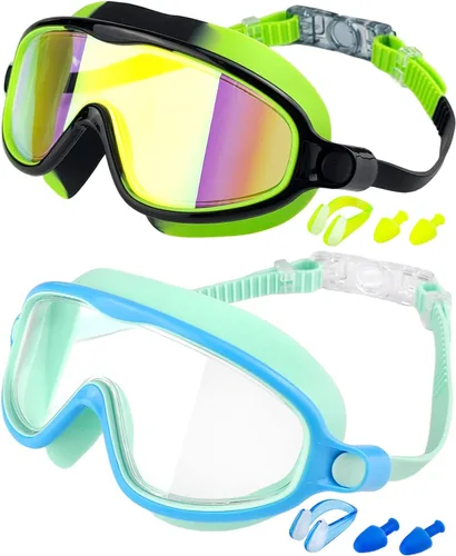 Miniatura 18 de Swim Goggles 2 Pack, Wide View Anti Fog&UV Swimming Goggles for Audlt, No Leaking Swim Glasses for Men Women Kids Aqua & Plata Brillante