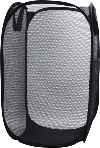 Miniatura 15 de HONOMA Cesta de malla resistente para lavandería, cesta desplegable con bolsillo lateral para cuarto de servicio, baño, habitación de los niños, Gris
