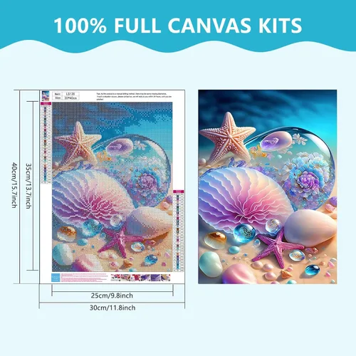 Miniatura 2 de Kits de Pintura de Diamante de Playa SENQAO para Adultos, Kits de Arte de Diamante de Conchas Marinas y Estrellas de Mar Redondas de Taladro