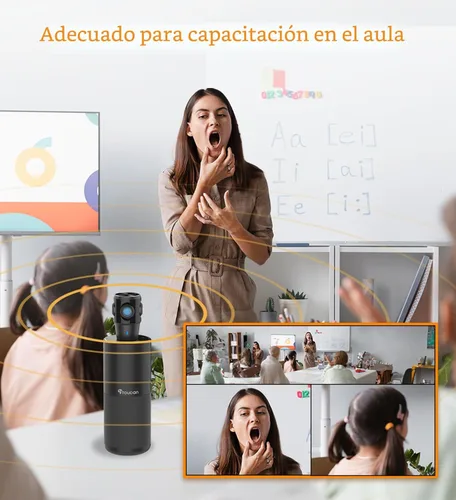 Miniatura 7 de TOUCAN Cámara de videoconferencia de 360 grados, cámara web HD 1080p con 4 micrófonos de reducción de ruido, altavoz, seguimiento AI, funciona