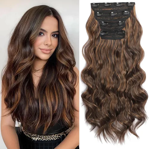 Miniatura 16 de Burgundy Clip in Hair Extensions, 4 PCS Natural Soft Long Wavy Clip on Synthetic Hair Hairpieces Curly 20Inch Curly Thick Hair 11 Clips