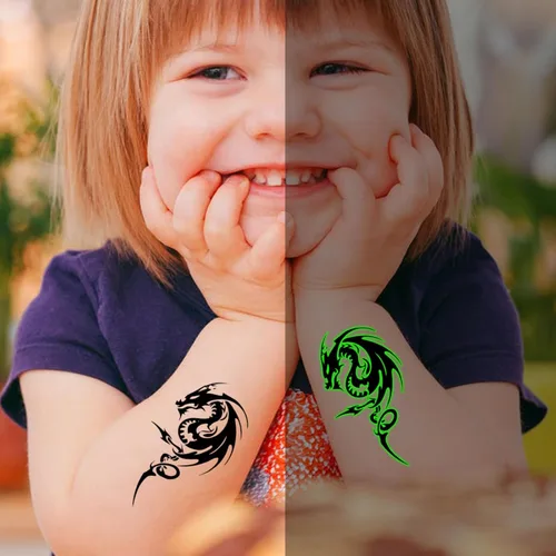 Miniatura 2 de 16 hojas de tatuajes temporales luminosos de dragón fénix que brillan en la oscuridad dragón decoración de fiesta de cumpleaños, suministros