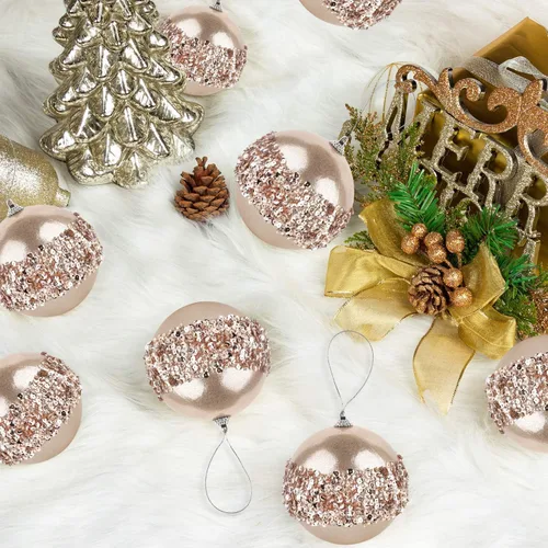 Miniatura 5 de Adornos de Bolas de Navidad Dorado Champán de 4 Piezas, Juego de 4 Piezas Rojas Irrompibles Decoraciones de Árbol de Navidad para Árboles de Navidad