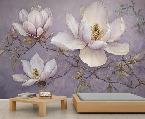 Miniatura 27 de Mural de pared floral retro, papel tapiz rústico floral de bar, flores abstractas 3D, impermeable, para cafetería, restaurante, sala de estar