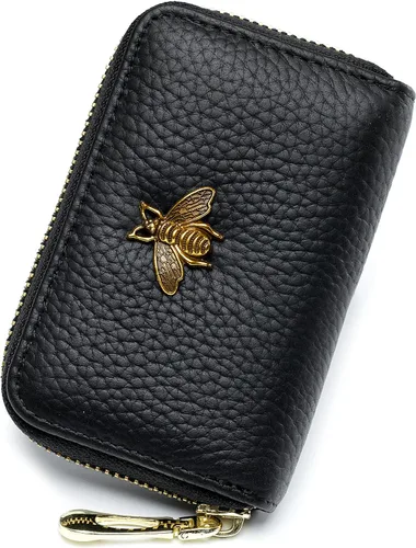 imeetu Soporte para tarjetas de crédito RFID, cartera pequeña de cuero con cremallera para mujer