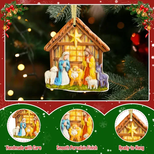 Miniatura 3 de TEEZWONDER Regalos navideños cristianos para mujeres y hombres - O Holy Night Adornos navideños de natividad en porcelana 3D 2025 - Regalos
