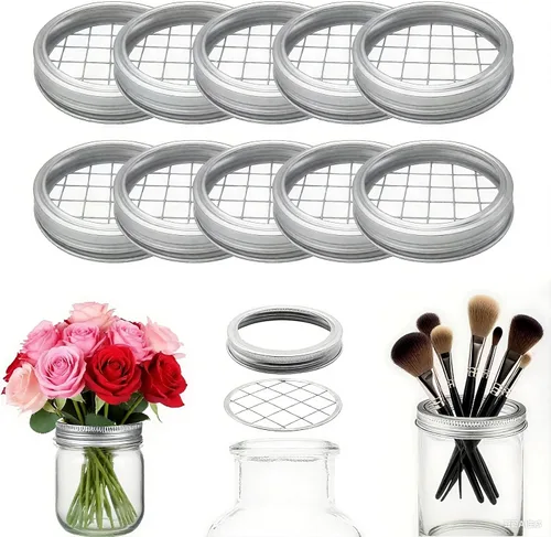 Miniatura 8 de Paquete de 10 tarros Mason con tapa de rana de flores Mason Grid Organizador de flores para el día de San Valentín, hogar, cocina, oficina, boca