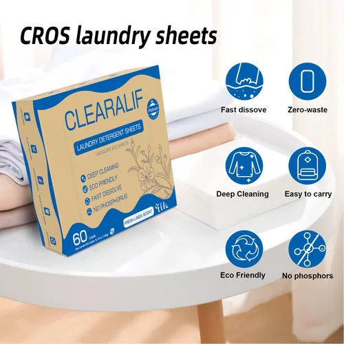 Miniatura 2 de Hojas de detergente para ropa de hasta 60 cargas, lino fresco, ideal para viajes, apartamentos, dormitorios, sin plástico, sostenible