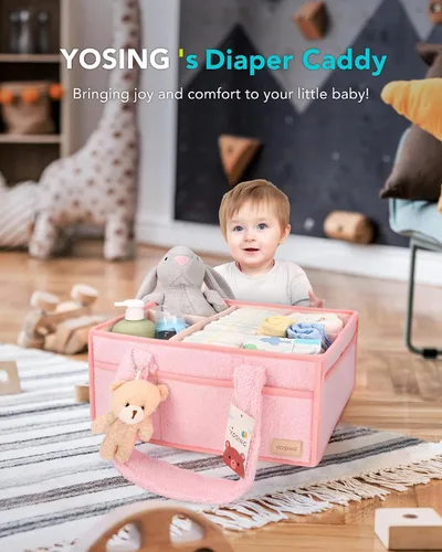Miniatura 5 de YOSING Organizador de pañales rosa lindo y juguetón, 13 compartimentos, ajustable, organizador de pañales para bebé, cambiador, almacenamiento