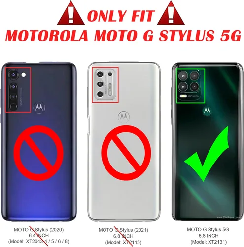 Miniatura 2 de Funda para Moto G Stylus 5G (2021) con cubierta deslizante para cámara y [2 paquetes] a prueba de explosiones, soporte de anillo giratorio de 360°