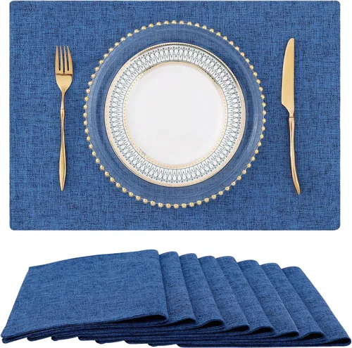 Miniatura 40 de homing - Juego de 4 manteles individuales de algodón y lino, manteles de tela lavables para mesa de comedor de estilo rústico para interiores y Negro